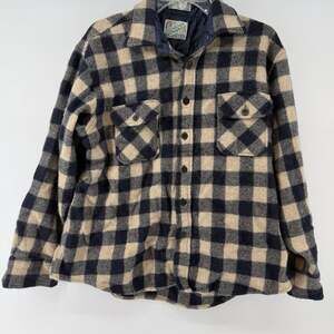 VTG Outdoor Exchange Wool Flannel Shacket Jacket Mens XL Navy & Beige Plaid